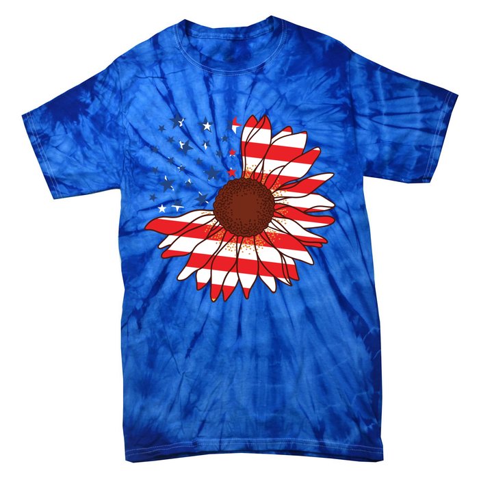 American Sunflower America Flag Stars And Stripes Flower Cool Gift Tie-Dye T-Shirt