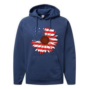 American Sunflower America Flag Stars And Stripes Flower Cool Gift Performance Fleece Hoodie