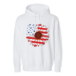 American Sunflower America Flag Stars And Stripes Flower Cool Gift Garment-Dyed Fleece Hoodie