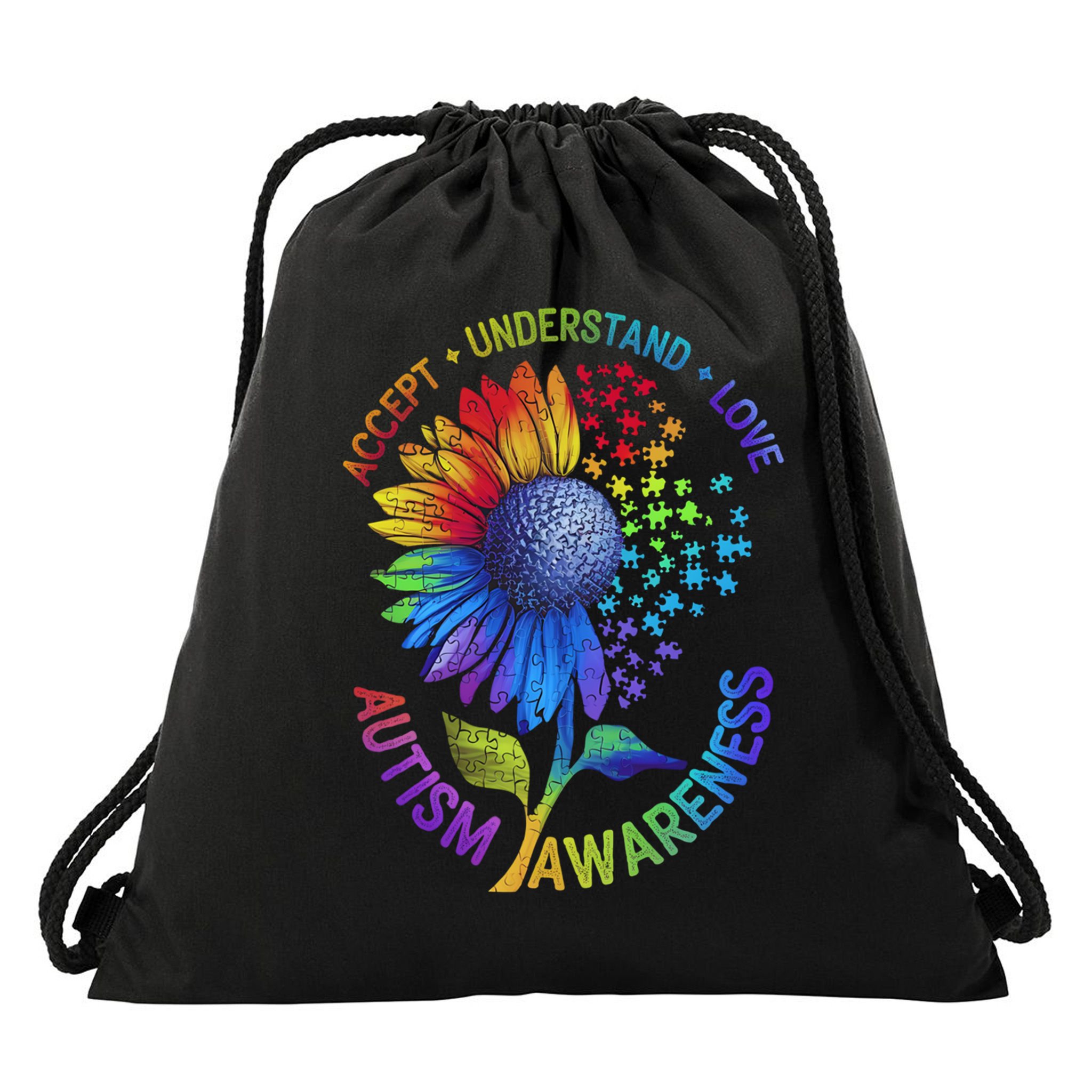 Autism Sunflower Autism Awareness Sunflower Drawstring Bag