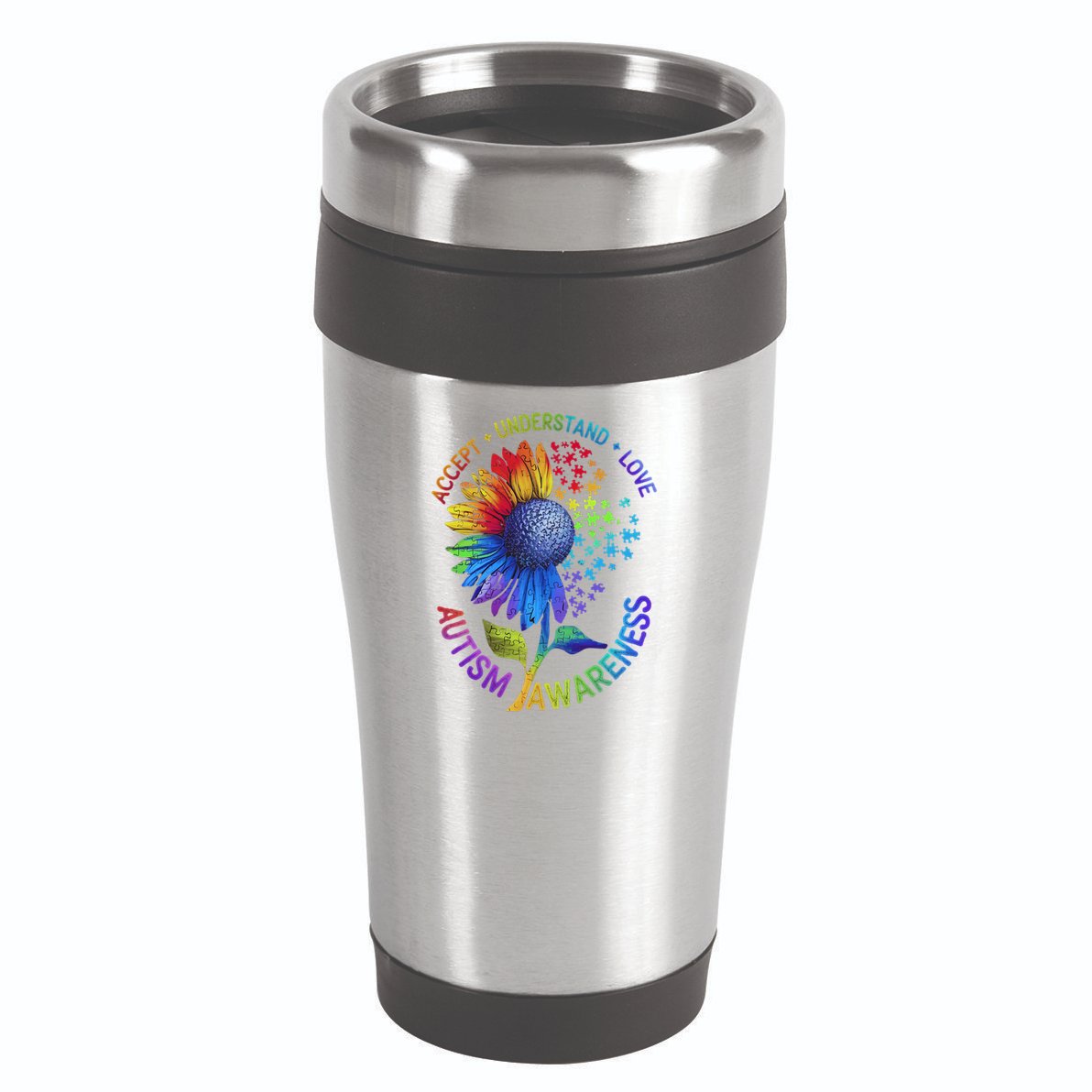 Autism Sunflower Autism Awareness Sunflower 16oz Travel Tumbler