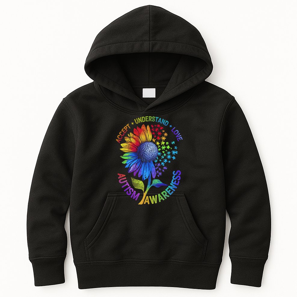 Autism Sunflower Autism Awareness Sunflower Kids Hoodie