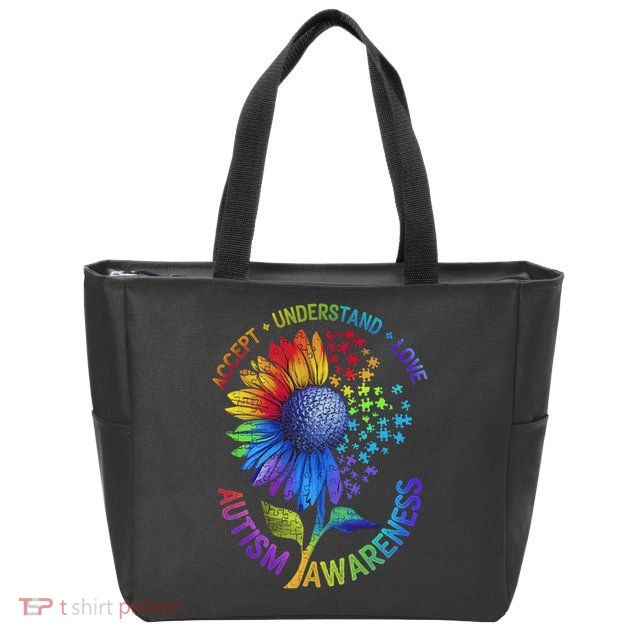 Autism Sunflower Autism Awareness Sunflower Zip Tote Bag