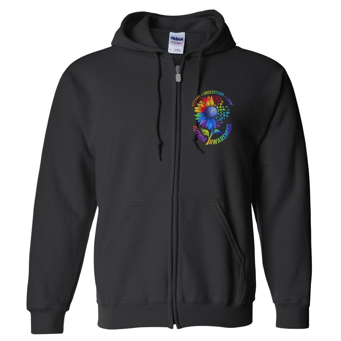 Autism Sunflower Autism Awareness Sunflower Full Zip Hoodie