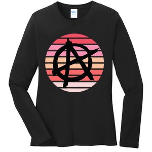 Anarchy Sign, Anti Establishment, Punk Rock Music Lovers Ladies Long Sleeve Shirt