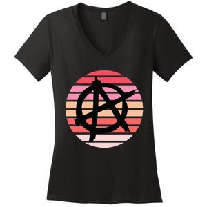 Anarchy Sign, Anti Establishment, Punk Rock Music Lovers Women's V-Neck T-Shirt