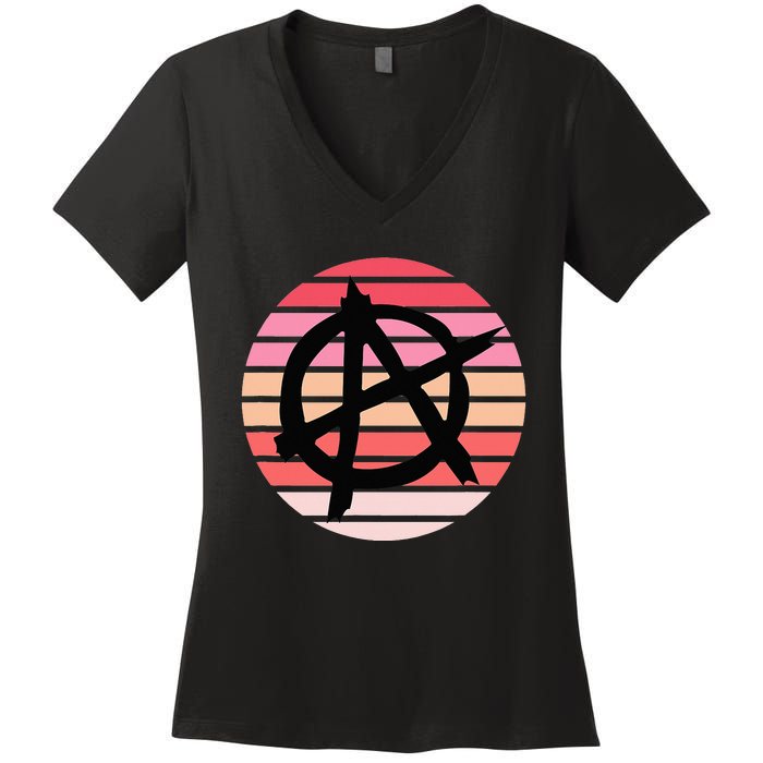 Anarchy Sign, Anti Establishment, Punk Rock Music Lovers Women's V-Neck T-Shirt