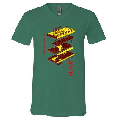 Acid Synth Analog Japanese Synthesizer 303 Design V-Neck T-Shirt