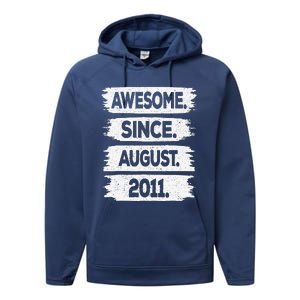 Awesome Since August 2011 12 Years Old 12th Birthday Performance Fleece Hoodie