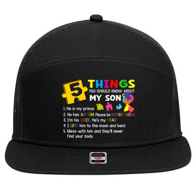 Autistic Son Autism Awareness Support For Mom Dad Parents 7 Panel Mesh Trucker Snapback Hat