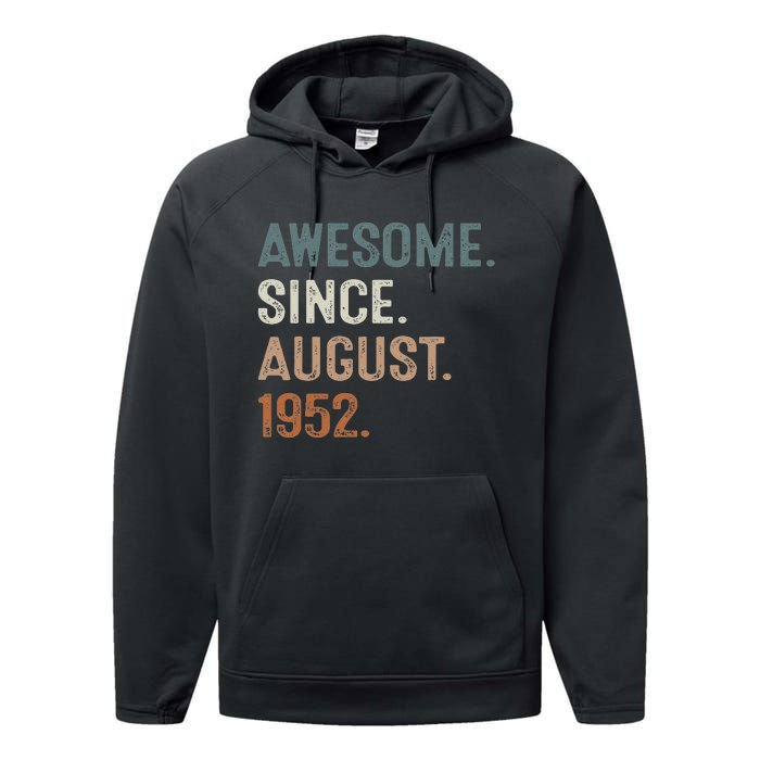 Awesome Since August 1952 71st Birthday Gift 71 Year Old Performance Fleece Hoodie