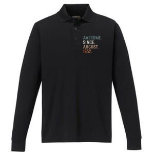 Awesome Since August 1952 71st Birthday Gift 71 Year Old Performance Long Sleeve Polo