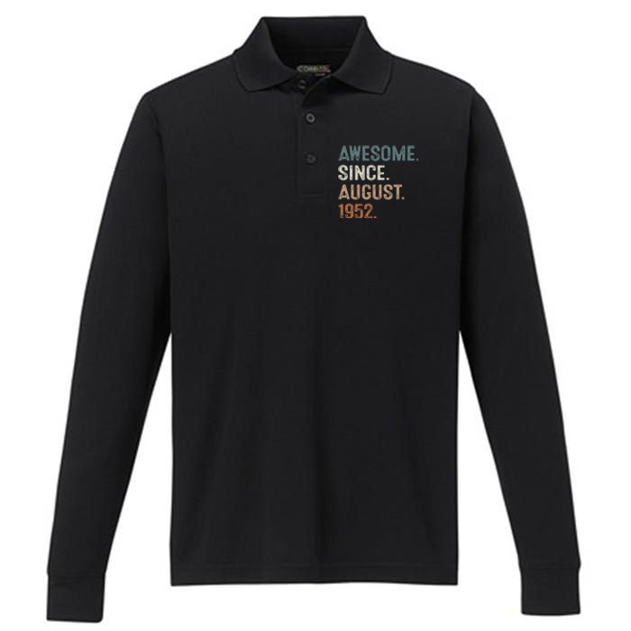 Awesome Since August 1952 71st Birthday Gift 71 Year Old Performance Long Sleeve Polo