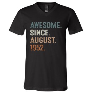 Awesome Since August 1952 71st Birthday Gift 71 Year Old V-Neck T-Shirt