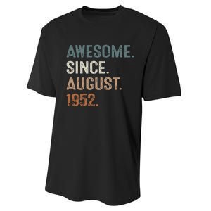 Awesome Since August 1952 71st Birthday Gift 71 Year Old Performance Sprint T-Shirt