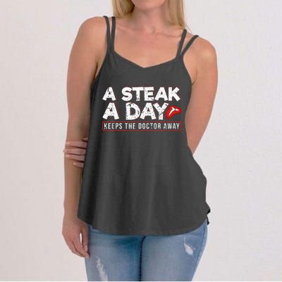 A Steak A Day Carnivore Diet Antivegan Antivegetarian Women's Strappy Tank