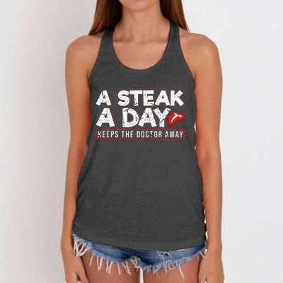 A Steak A Day Carnivore Diet Antivegan Antivegetarian Women's Knotted Racerback Tank