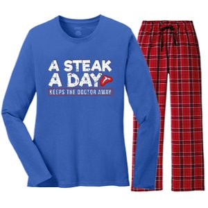 A Steak A Day Carnivore Diet Antivegan Antivegetarian Women's Long Sleeve Flannel Pajama Set 