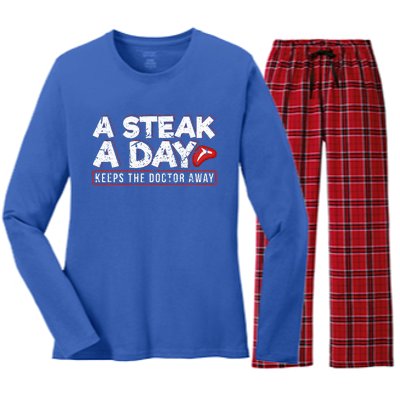 A Steak A Day Carnivore Diet Antivegan Antivegetarian Women's Long Sleeve Flannel Pajama Set 