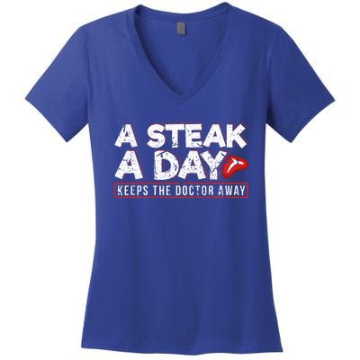 A Steak A Day Carnivore Diet Antivegan Antivegetarian Women's V-Neck T-Shirt