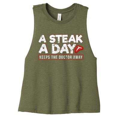 A Steak A Day Carnivore Diet Antivegan Antivegetarian Women's Racerback Cropped Tank