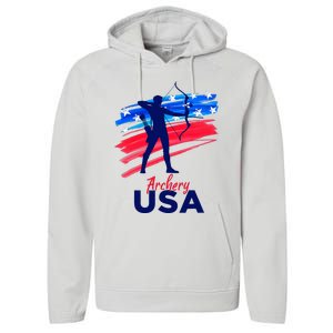 Archery Sport Archer Support Team Flag Usa American Performance Fleece Hoodie