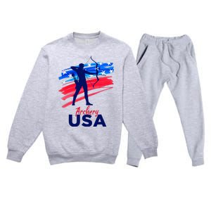 Archery Sport Archer Support Team Flag Usa American Premium Crewneck Sweatsuit Set