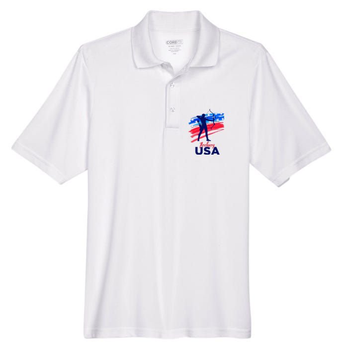 Archery Sport Archer Support Team Flag Usa American Men's Origin Performance Pique Polo