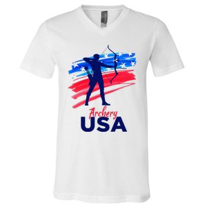 Archery Sport Archer Support Team Flag Usa American V-Neck T-Shirt