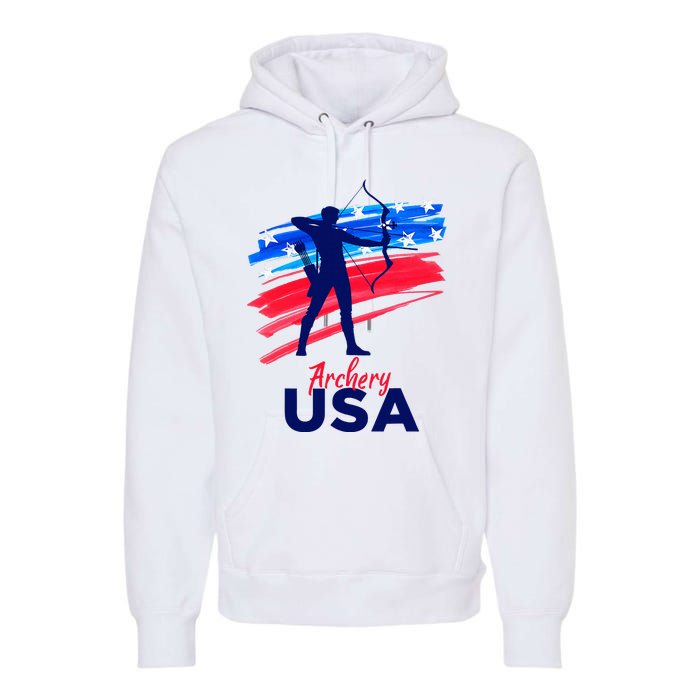 Archery Sport Archer Support Team Flag Usa American Premium Hoodie