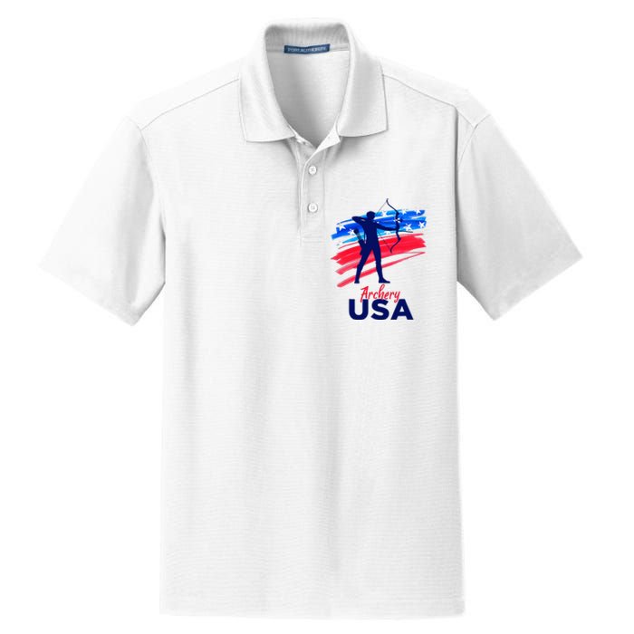 Archery Sport Archer Support Team Flag Usa American Dry Zone Grid Polo