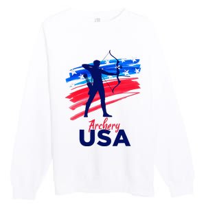 Archery Sport Archer Support Team Flag Usa American Premium Crewneck Sweatshirt