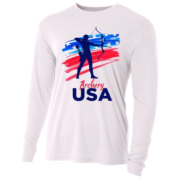 Archery Sport Archer Support Team Flag Usa American Cooling Performance Long Sleeve Crew