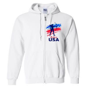 Archery Sport Archer Support Team Flag Usa American Full Zip Hoodie