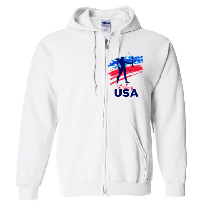 Archery Sport Archer Support Team Flag Usa American Full Zip Hoodie