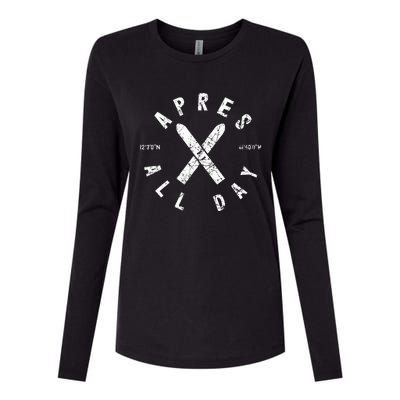 Apres Ski All Day Ski Cool Skier Winter Sports Skiing Womens Cotton Relaxed Long Sleeve T-Shirt