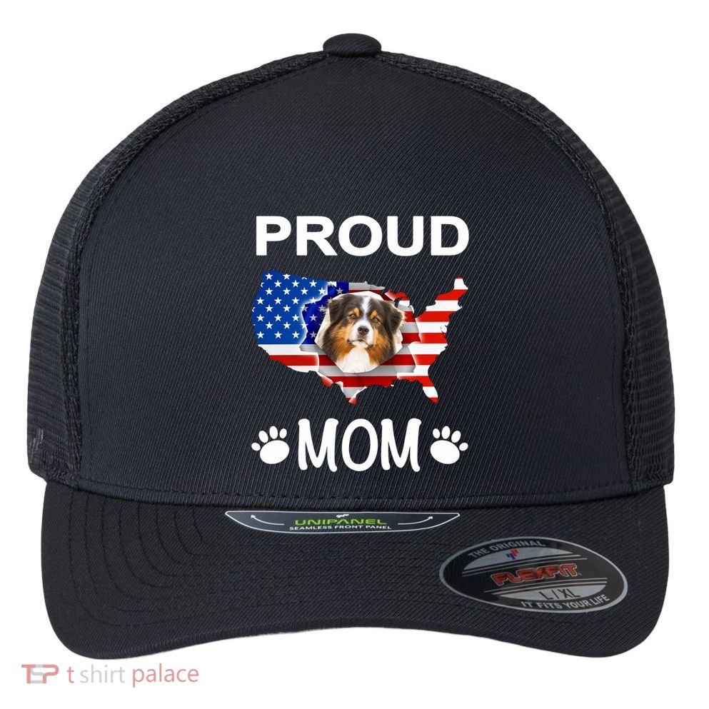 Australian Shepherd Aussie Australian Proud Patriot Mom Gift Flexfit Unipanel Trucker Cap