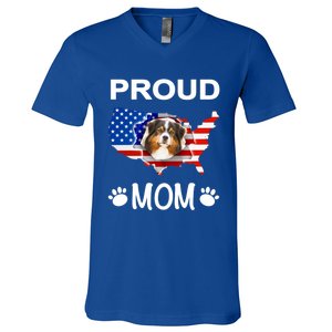 Australian Shepherd Aussie Australian Proud Patriot Mom Gift V-Neck T-Shirt