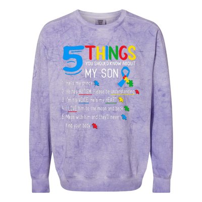 Autistic Son Autism Awareness Support For Mom Colorblast Crewneck Sweatshirt