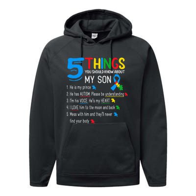 Autistic Son Autism Awareness Support For Mom Performance Fleece Hoodie