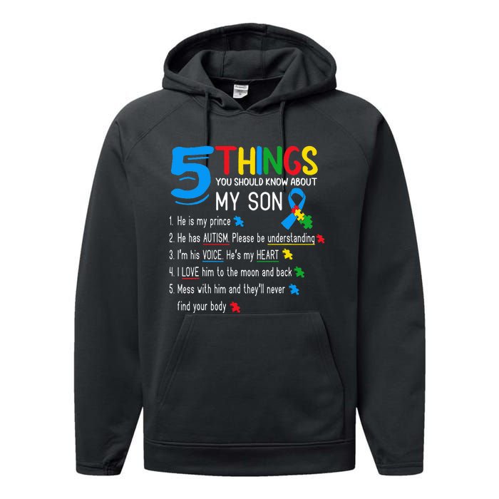 Autistic Son Autism Awareness Support For Mom Performance Fleece Hoodie