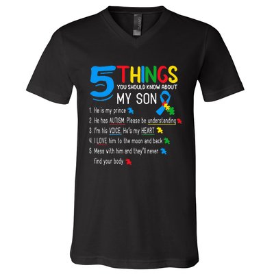 Autistic Son Autism Awareness Support For Mom V-Neck T-Shirt