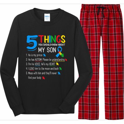 Autistic Son Autism Awareness Support For Mom Long Sleeve Pajama Set