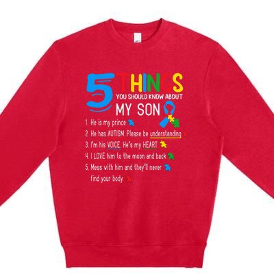 Autistic Son Autism Awareness Support For Mom Premium Crewneck Sweatshirt