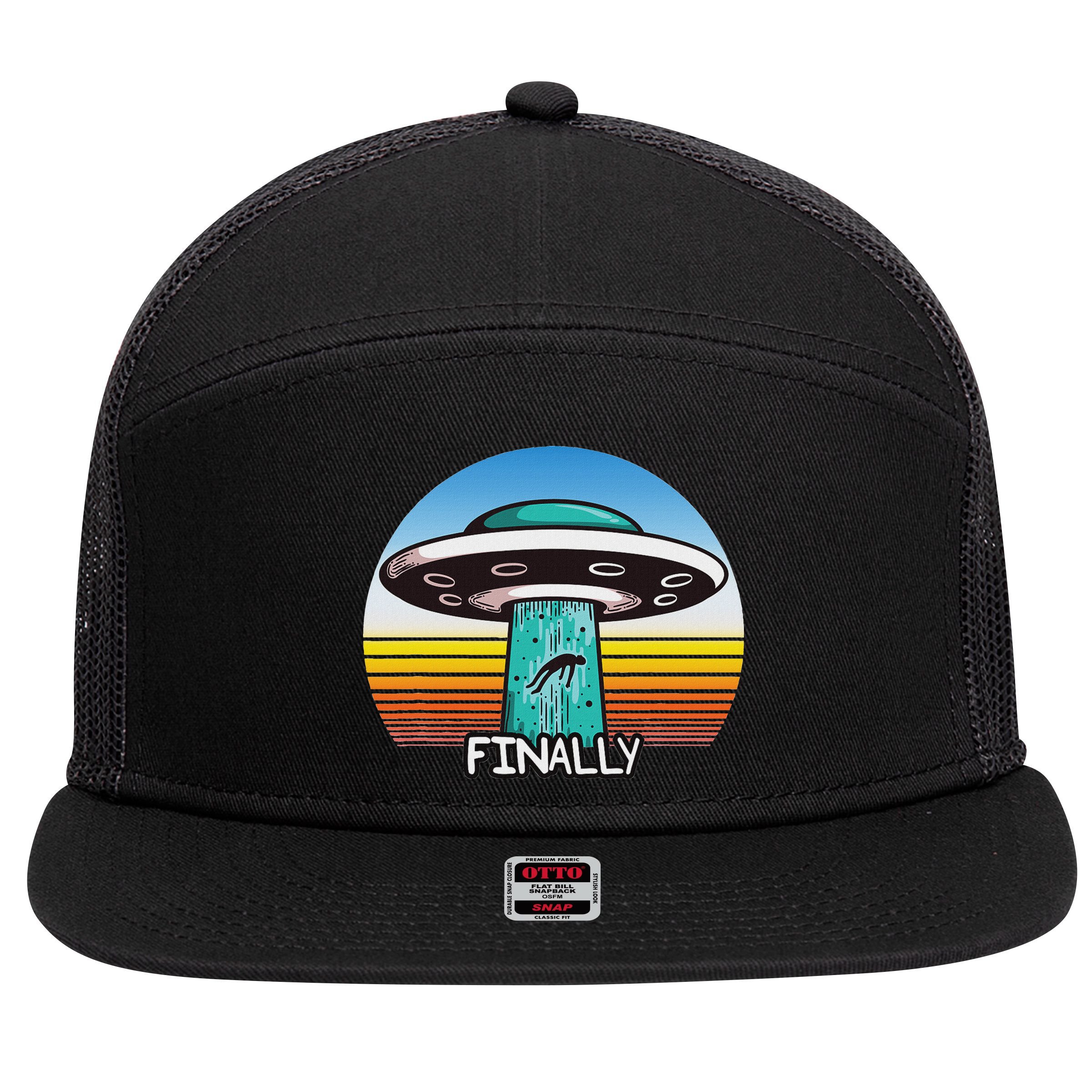 Alien S Abduction Ufo Finally 7 Panel Mesh Trucker Snapback Hat