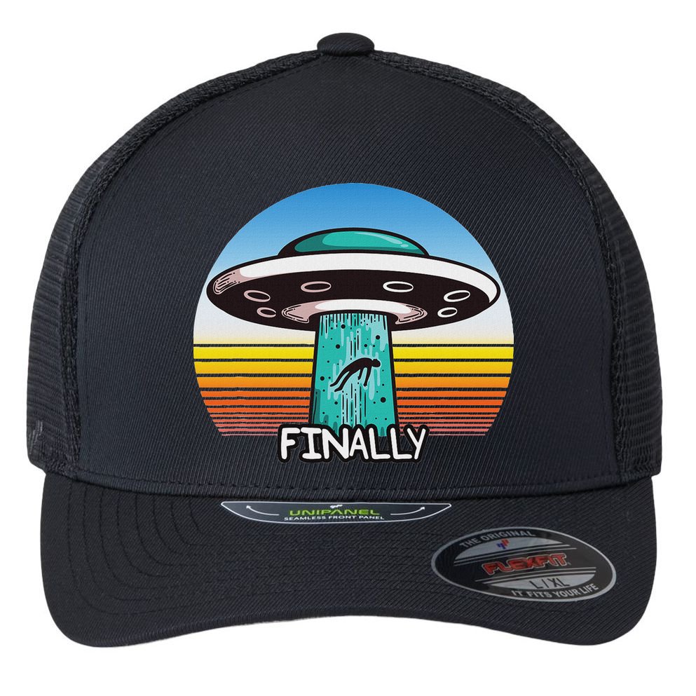 Alien S Abduction Ufo Finally Flexfit Unipanel Trucker Cap