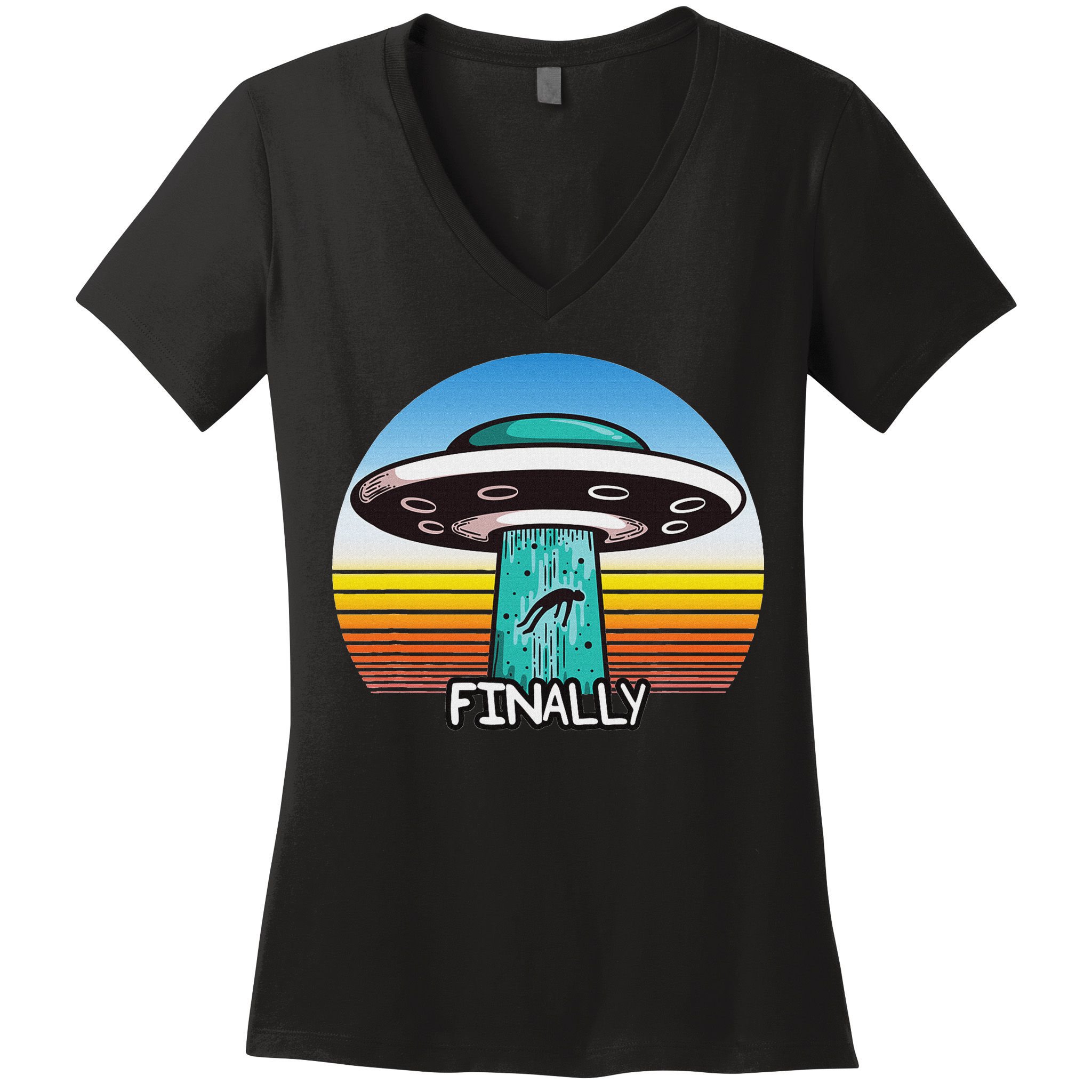 Alien S Abduction Ufo Finally Women's V-Neck T-Shirt