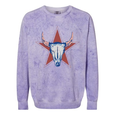 Americana Stars And Stripes Cow Skull Gift Colorblast Crewneck Sweatshirt