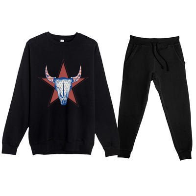 Americana Stars And Stripes Cow Skull Gift Premium Crewneck Sweatsuit Set