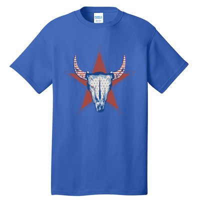 Americana Stars And Stripes Cow Skull Gift Tall T-Shirt